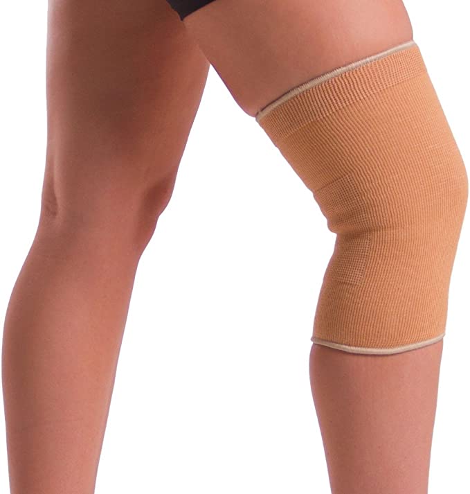 Bendaggio elastico di compressione per il dolore al ginocchio in tessuto di cotone per un supporto elastico, leggero e confortevole.